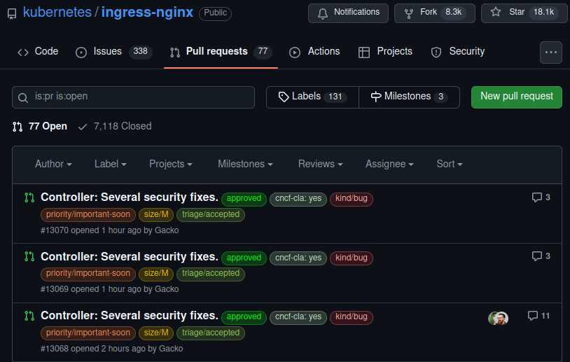 otwarte pull requesty w repozytorium
