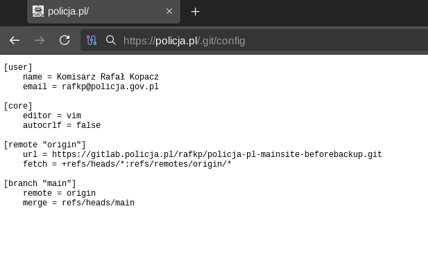 pozostawione repo git na stronie policji