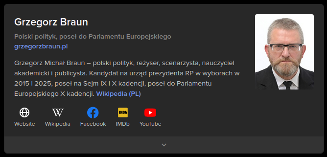 polityk Grzegorz Braun i jego strona grzegorzbraun.pl, wyszukiwanie w DuckDuckGo